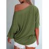 imageEVALESS Sexy Off The Shoulder Tops for Women 34 Length Sleeve Womens Tops Spring Summer 2025 Boat Neck One Shoulder ShirtsZ Vineyard Green