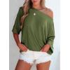 imageEVALESS Sexy Off The Shoulder Tops for Women 34 Length Sleeve Womens Tops Spring Summer 2025 Boat Neck One Shoulder ShirtsZ Vineyard Green
