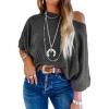 imageEVALESS Sexy Off The Shoulder Tops for Women 34 Length Sleeve Womens Tops Spring Summer 2025 Boat Neck One Shoulder ShirtsBlack