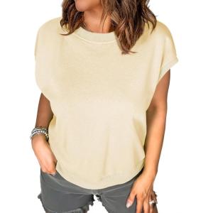 imageEVALESS Cap Sleeve Tops for Women Summer Tank Tops Basic Tee Shirts Casual 2024 Fashion Clothes OutfitsApricot