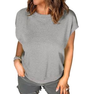 imageEVALESS Cap Sleeve Tops for Women Summer Tank Tops Basic Tee Shirts Casual 2024 Fashion Clothes OutfitsLight Grey