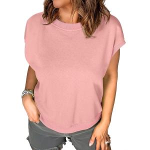 imageEVALESS Cap Sleeve Tops for Women Summer Tank Tops Basic Tee Shirts Casual 2024 Fashion Clothes OutfitsLight Pink