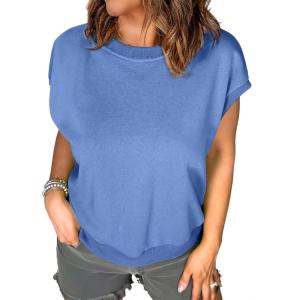 imageEVALESS Cap Sleeve Tops for Women Summer Tank Tops Basic Tee Shirts Casual 2024 Fashion Clothes OutfitsSky Blue