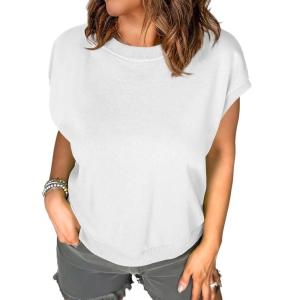 imageEVALESS Cap Sleeve Tops for Women Summer Tank Tops Basic Tee Shirts Casual 2024 Fashion Clothes OutfitsWhite