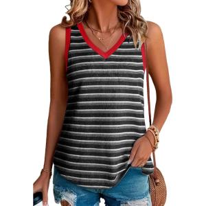 imageEVALESS Casual V Neck Tank Top for Women 2025 Spring Summer Tops Striped Tank Tops Sleeveless Tops Beach Vacation ClothesBlack Stripe
