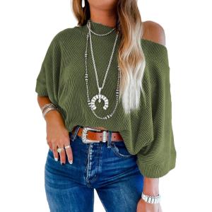 imageEVALESS Sexy Off The Shoulder Tops for Women 34 Length Sleeve Womens Tops Spring Summer 2025 Boat Neck One Shoulder ShirtsZ Vineyard Green