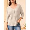 imageEVALESS Womens 34 Length Sleeve Waffle Knit Tops Casual Summer Trendy Off The Shoulder T Shirts Loose Fit V Neck Tunic TopsApricot