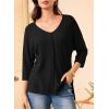 imageEVALESS Womens 34 Length Sleeve Waffle Knit Tops Casual Summer Trendy Off The Shoulder T Shirts Loose Fit V Neck Tunic TopsBlack