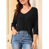 imageEVALESS Womens 34 Length Sleeve Waffle Knit Tops Casual Summer Trendy Off The Shoulder T Shirts Loose Fit V Neck Tunic TopsBlack