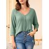 imageEVALESS Womens 34 Length Sleeve Waffle Knit Tops Casual Summer Trendy Off The Shoulder T Shirts Loose Fit V Neck Tunic TopsGreen