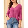 imageEVALESS Womens 34 Length Sleeve Waffle Knit Tops Casual Summer Trendy Off The Shoulder T Shirts Loose Fit V Neck Tunic TopsRose Red