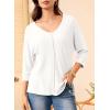 imageEVALESS Womens 34 Length Sleeve Waffle Knit Tops Casual Summer Trendy Off The Shoulder T Shirts Loose Fit V Neck Tunic TopsWhite