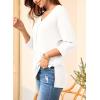 imageEVALESS Womens 34 Length Sleeve Waffle Knit Tops Casual Summer Trendy Off The Shoulder T Shirts Loose Fit V Neck Tunic TopsWhite