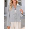 imageEVALESS Womens Blouses Cute Long Sleeve Bow Tie Front Shirts Going Out Tops Spring Summer Outfits Trendy 2025Light Grey