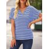 imageEVALESS Womens Dressy Casual Cap Short Sleeve Tops Trendy Summer V Neck Loose Striped Casual Basic T Shirts Tee BlousesBlue Stripe