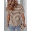 imageEVALESS Womens Dressy Casual Cap Short Sleeve Tops Trendy Summer V Neck Loose Striped Casual Basic T Shirts Tee BlousesBrown Stripe