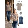 imageEVALESS Womens Dressy Casual Cap Short Sleeve Tops Trendy Summer V Neck Loose Striped Casual Basic T Shirts Tee BlousesSky Blue Stripe