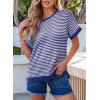 imageEVALESS Womens Oversized Tshirts Trendy Crewneck Short Sleeve Tops Color Block Striped T Shirts Loose Fit TeeBlue Stripe