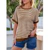 imageEVALESS Womens Oversized Tshirts Trendy Crewneck Short Sleeve Tops Color Block Striped T Shirts Loose Fit TeeBrown Stripe