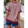 imageEVALESS Womens Oversized Tshirts Trendy Crewneck Short Sleeve Tops Color Block Striped T Shirts Loose Fit TeeRed Stripe