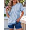 imageEVALESS Womens Oversized Tshirts Trendy Crewneck Short Sleeve Tops Color Block Striped T Shirts Loose Fit TeeSky Blue Stripe