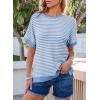 imageEVALESS Womens Oversized Tshirts Trendy Crewneck Short Sleeve Tops Color Block Striped T Shirts Loose Fit TeeSky Blue Stripe