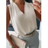 imageEVALESS Womens Pleated Tank Tops V Neck Casual Sleeveless Blouses Summer Basic Vest ShirtBeige