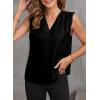imageEVALESS Womens Pleated Tank Tops V Neck Casual Sleeveless Blouses Summer Basic Vest ShirtBlack