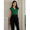 imageEVALESS Womens Pleated Tank Tops V Neck Casual Sleeveless Blouses Summer Basic Vest ShirtDark Green