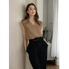 imageEVALESS Womens Pleated Tank Tops V Neck Casual Sleeveless Blouses Summer Basic Vest ShirtDark Khaki