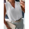 imageEVALESS Womens Pleated Tank Tops V Neck Casual Sleeveless Blouses Summer Basic Vest ShirtWhite