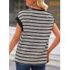 imageEVALESS Womens Short Sleeve Tops Casual Crewneck Oversized T Shirts Summer Trendy Striped Knit Tee BlousesBlack Stripe