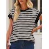 imageEVALESS Womens Short Sleeve Tops Casual Crewneck Oversized T Shirts Summer Trendy Striped Knit Tee BlousesBlack Stripe