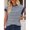 imageEVALESS Womens Short Sleeve Tops Casual Crewneck Oversized T Shirts Summer Trendy Striped Knit Tee BlousesBlue Stripe