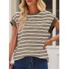 imageEVALESS Womens Short Sleeve Tops Casual Crewneck Oversized T Shirts Summer Trendy Striped Knit Tee BlousesBrown Stripe