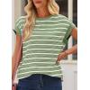 imageEVALESS Womens Short Sleeve Tops Casual Crewneck Oversized T Shirts Summer Trendy Striped Knit Tee BlousesGreen Stripe