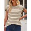 imageEVALESS Womens Short Sleeve Tops Casual Crewneck Oversized T Shirts Summer Trendy Striped Knit Tee BlousesKhaki Stripe