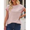 imageEVALESS Womens Short Sleeve Tops Casual Crewneck Oversized T Shirts Summer Trendy Striped Knit Tee BlousesPink Stripe
