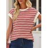 imageEVALESS Womens Short Sleeve Tops Casual Crewneck Oversized T Shirts Summer Trendy Striped Knit Tee BlousesRed Stripe