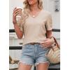 imageEVALESS Womens Short Sleeve Tops Summer Casual V Neck T Shirts Blouses Solid Textured Knit Tee TunicBeige