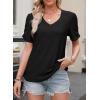 imageEVALESS Womens Short Sleeve Tops Summer Casual V Neck T Shirts Blouses Solid Textured Knit Tee TunicBlack