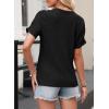 imageEVALESS Womens Short Sleeve Tops Summer Casual V Neck T Shirts Blouses Solid Textured Knit Tee TunicBlack