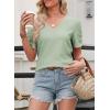 imageEVALESS Womens Short Sleeve Tops Summer Casual V Neck T Shirts Blouses Solid Textured Knit Tee TunicLight Green
