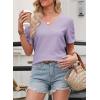imageEVALESS Womens Short Sleeve Tops Summer Casual V Neck T Shirts Blouses Solid Textured Knit Tee TunicOrchid Purple