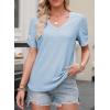 imageEVALESS Womens Short Sleeve Tops Summer Casual V Neck T Shirts Blouses Solid Textured Knit Tee TunicSky Blue