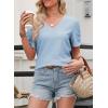 imageEVALESS Womens Short Sleeve Tops Summer Casual V Neck T Shirts Blouses Solid Textured Knit Tee TunicSky Blue