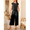 imageEVALESS Womens Summer 2 Piece Outfits Fashion 2025 Cap Sleeve Top and Wide Leg Pants Matching Set Vacation OutfitsBlack