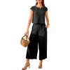 imageEVALESS Womens Summer 2 Piece Outfits Fashion 2025 Cap Sleeve Top and Wide Leg Pants Matching Set Vacation OutfitsBlack