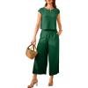 imageEVALESS Womens Summer 2 Piece Outfits Fashion 2025 Cap Sleeve Top and Wide Leg Pants Matching Set Vacation OutfitsGreen