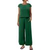 imageEVALESS Womens Summer 2 Piece Outfits Fashion 2025 Cap Sleeve Top and Wide Leg Pants Matching Set Vacation OutfitsGreen